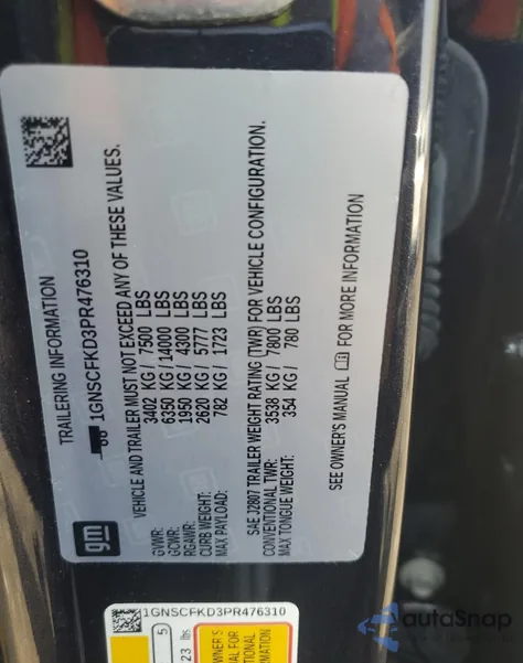 2023 Chevrolet Suburban C1500 Premier из США, поврежденный, VIN 1GNSCFKD3PR476310